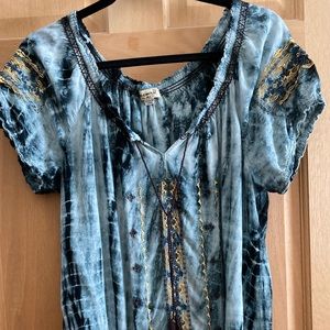 ONE WORLD | Boho Tie Dyed and Embroidered Top